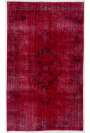 4' x 6'6" (122 x 200 cm) Dark Red Color Vintage Overdyed Handmade Turkish Rug, Red Overdyed Rug