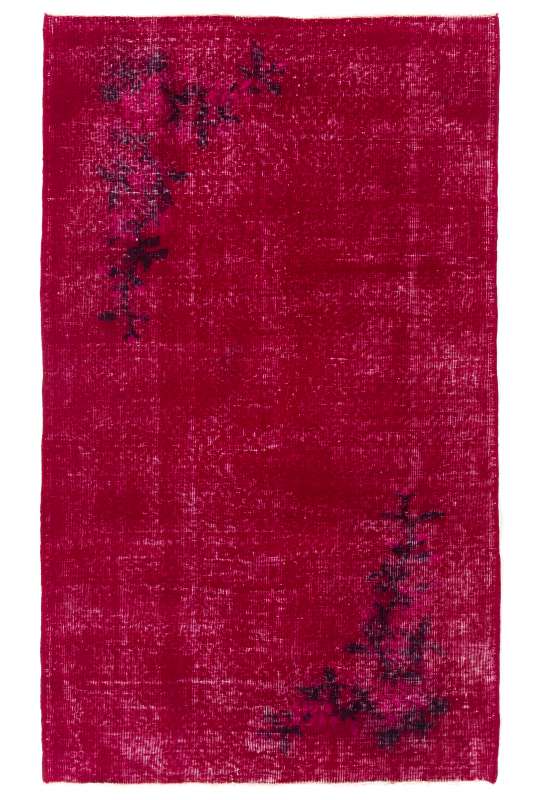 4' x 6'8" (122 x 204 cm) Dark Red Color Vintage Overdyed Handmade Turkish Rug, Red Overdyed Rug