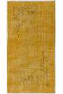 3'3" x 6' (100 x 187 cm) Yellow Color Vintage Overdyed Handmade Turkish Rug, Yellow Overdyed Rug
