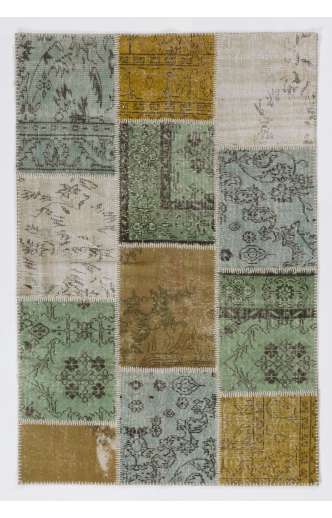 4' x 6' (122x183 cm)  Mustard Yelllow, Light Blue, Light Green and  Beige Color Patchwork Rug