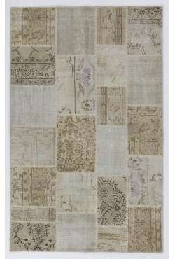 152x245 cm Beige & Cream Color PATCHWORK Rug, Overdyed Washed out neutral colors