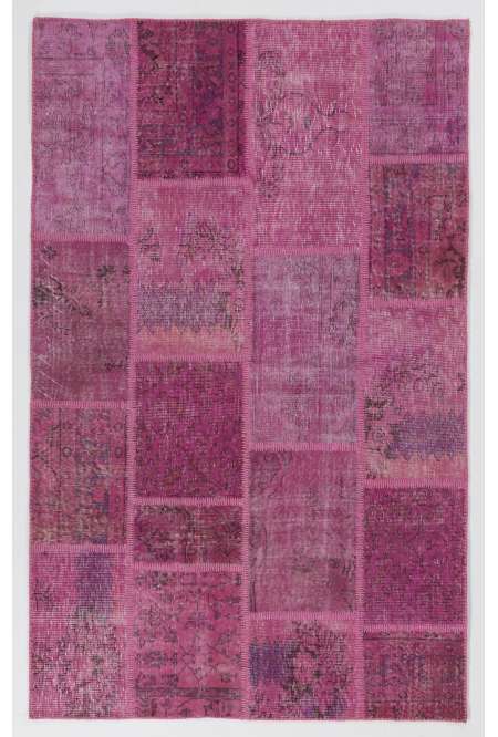 152x245 cm Light Pink PATCHWORK Rug Handmade from OVERDYED Distressed Vintage Turkish Rugs