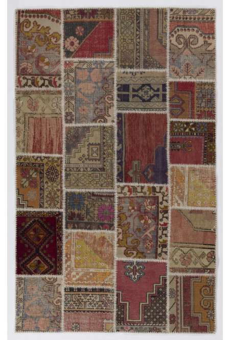 152x245 cm Multicolor Patchwork Rug, Handmade from Recycled Vintage Oriental Rugs