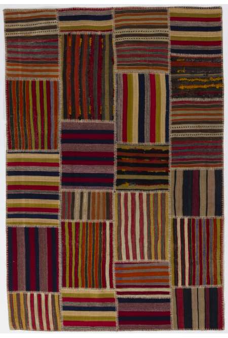 155x235 cm Multicolor PATCHWORK Rug Handmade from Natural Vintage Turkish Carpets Flatwoven Kilims