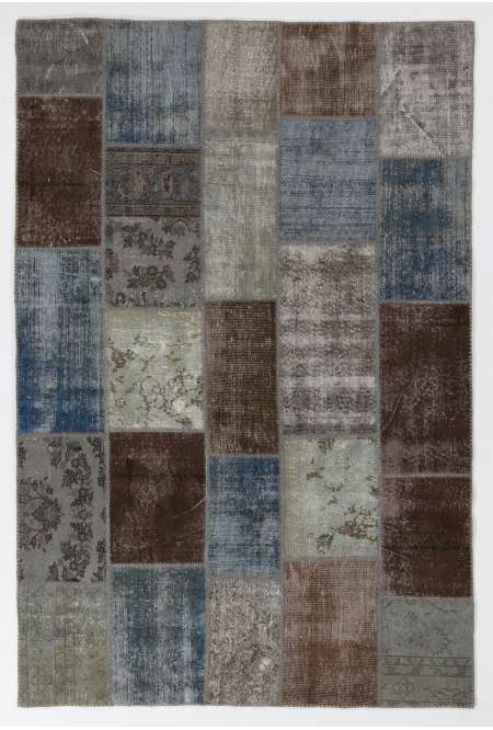183x275 cm Faded Blue, Brown, Gray and Turquoise Color PATCHWORK Rug 
