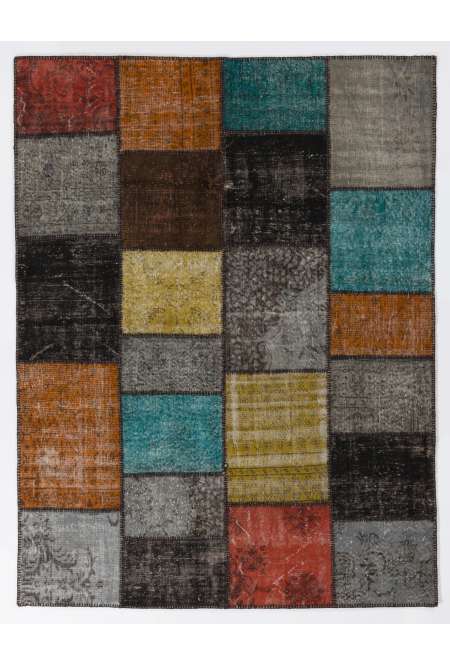 200x260 cm ( 6.6 x 8.6 Ft ) Gray, Black, Yellow, Orange, Blue Patchwork Rug