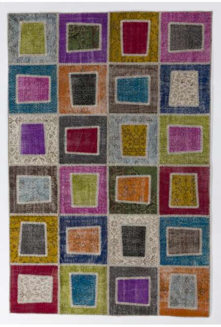 200x300 cm Multicolor PATCHWORK Rug Handmade from OVERDYED Vintage Turkish Carpets