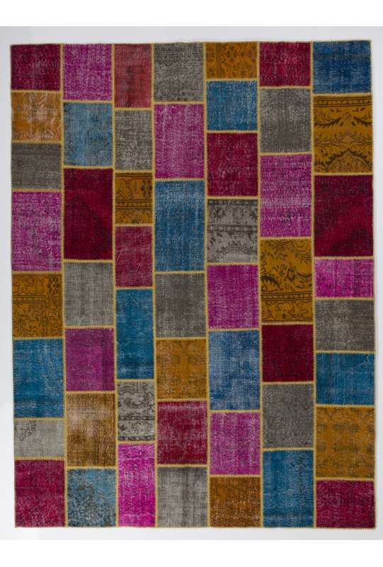 9' x 12' (275x366 cm) Multi-color PATCHWORK Rug Handmade from OVERDYED Vintage Turkish Carpets 