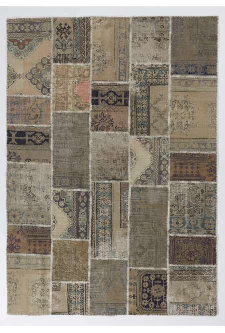 7' x 10' (213 x 305 cm) Undyed Neutral Beige, Brown and Cream PATCHWORK Rug 