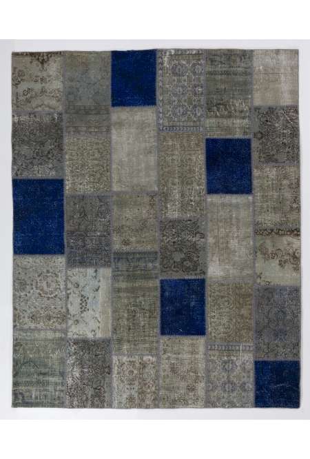 8' 10' (245 x 305 cm) Blue & Gray Color Patchwork Rug