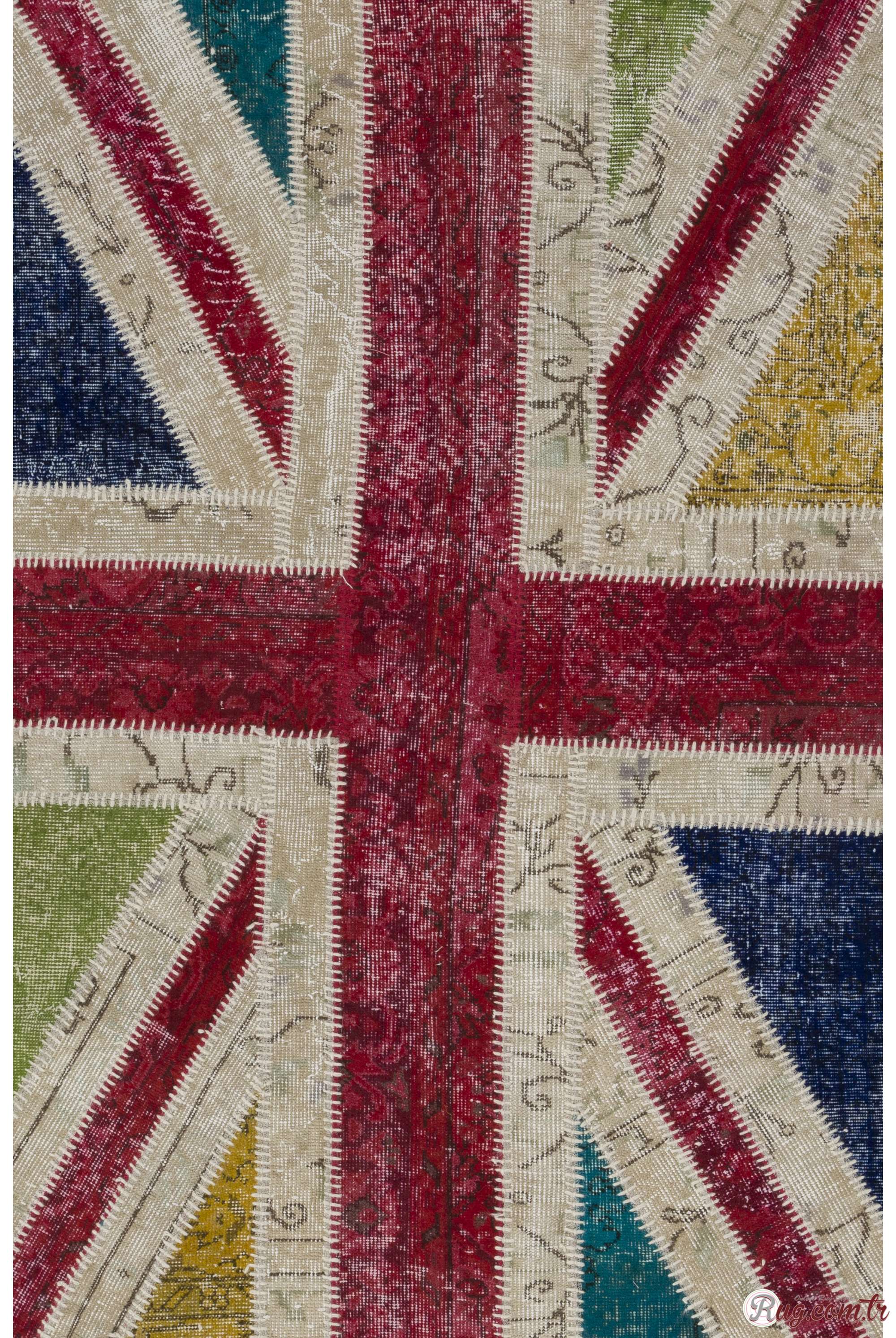 British Flag Union Jack PATCHWORK RUG Made frm OVERDYED Vintage handmade Carpets 