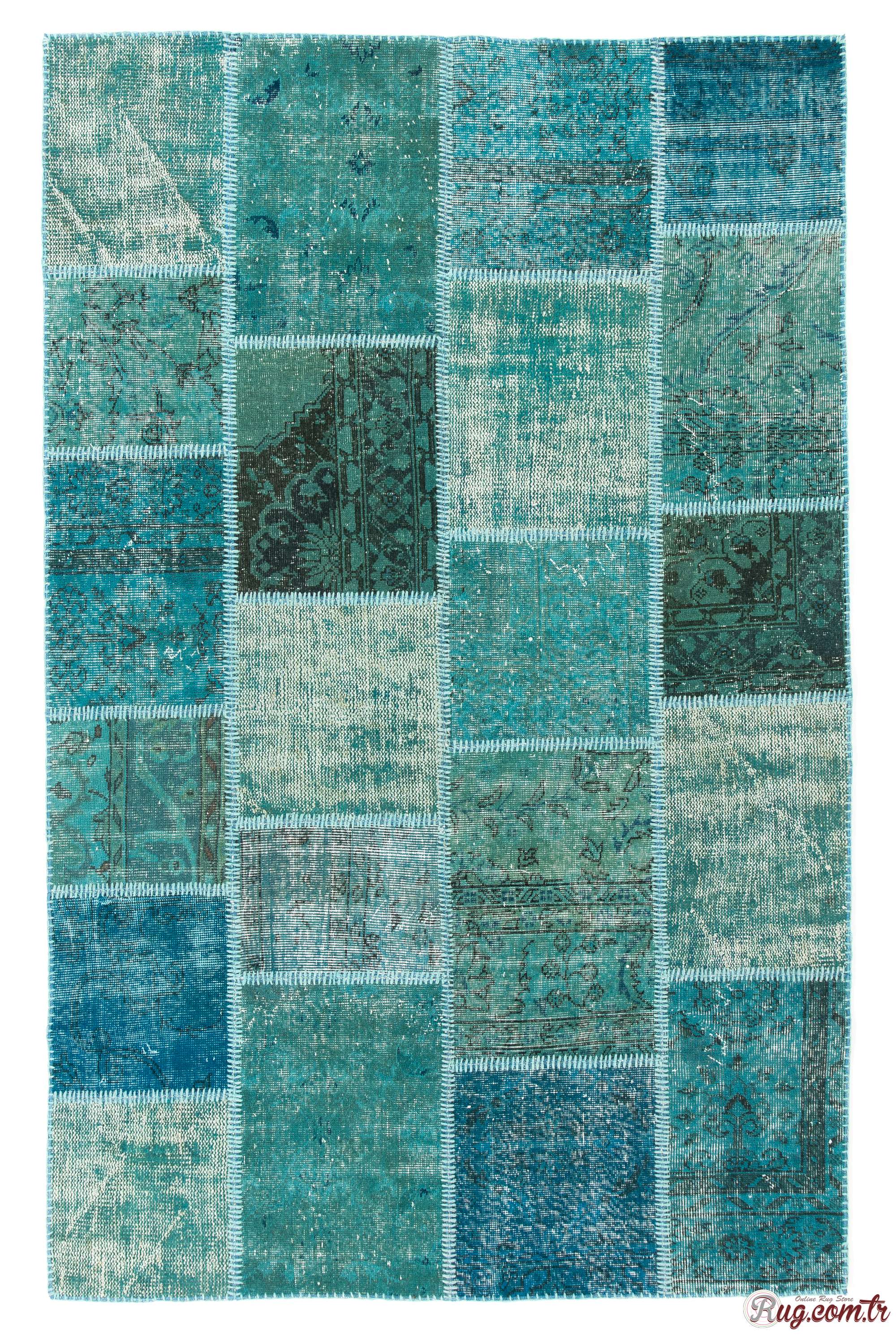 Turquoise, Blue and Green PATCHWORK Rug