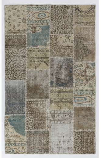 5' x 8' (152x245 cm) Undyed, Beige, Brown, Cream and Faded Blue COLOR Patchwork Rug