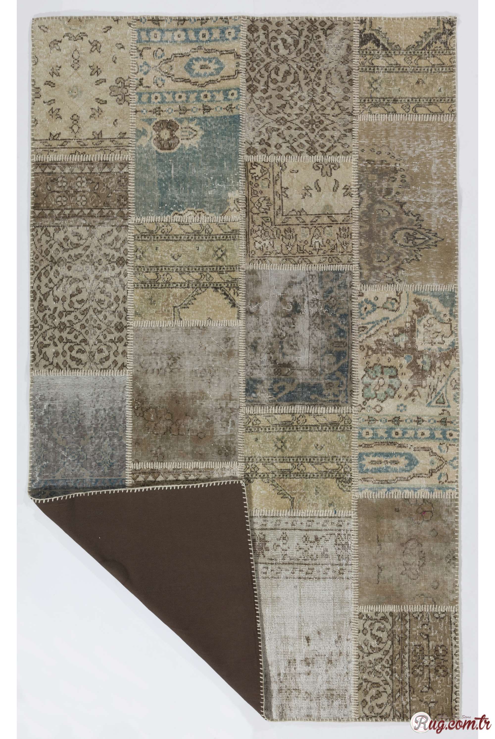 Undyed Beige Brown Cream And Faded, Cream Brown And Blue Rug