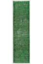 Overdyed Runner Rug 3' x 11' (90 x 335 cm) Handmade Vintage Turkish Rug, Green Overdyed Runner Rug