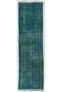 Turquoise Runner Rug, 2'10" x 10'2" (88 x 310 cm) Turquoise Blue Color Vintage Overdyed Handmade Turkish Runner Rug, Blue Overdyed Runner Rug