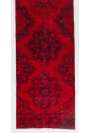 Red Runner Rug, 2'11" x 12'6" (91 x 381 cm) Red Color Vintage Overdyed Handmade Turkish Runner Rug, Red Overdyed Runner Rug
