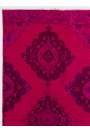 3'2" x 11'4" (98 x 346 cm) Red and Pink Color Vintage Overdyed Handmade Turkish Runner Rug, Red Overdyed Runner Rug