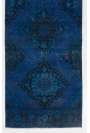 Blue Runner Rug, 3' x 12'5" (92 x 380 cm) Blue Color Vintage Overdyed Handmade Turkish Runner Rug, Blue Overdyed Runner Rug