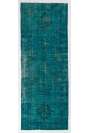 Turquoise Runner Rug, 4'9" x 12' (146 x 369 cm) Turquoise Blue Color Vintage Overdyed Handmade Turkish Runner Rug, Blue Overdyed Runner Rug