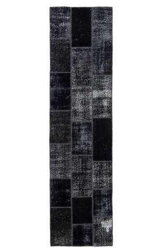 3' x 10' Black Patchwork Runner Rug